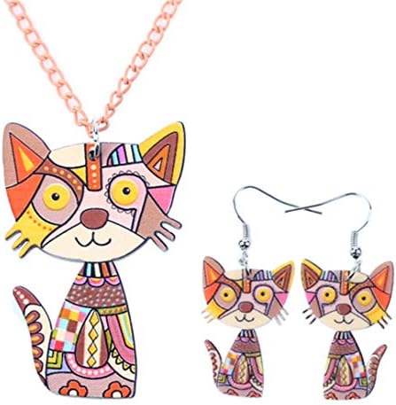 BDHSHKF Cat Necklace Earrings Jewelry Sets Brand Acrylic Statement Necklace Choker Fashion Jewelry Jewelry News for Women of The Child Girl