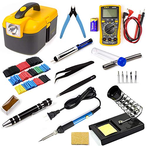Ziss Soldering Iron Tool Kit Electronics Adjustable Temperature Welding Tool With Digital Multimeter 5pcs Soldering Tips and 328pcs Heat Shrinkable Tube