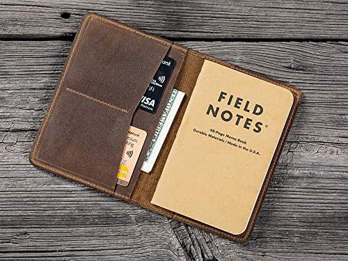 Hide & Drink, Leather Field Notes Cover, Wallet Case, (3.5 X 5.5 In.) Journal Cover Cards Slot/Refillable Travelers Pocket Notebook Handmade - Bourbon Brown
