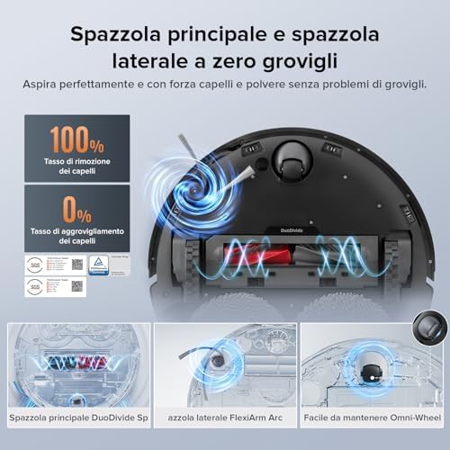 Qrevo Edge S5A Robot Aspirapolvere Lavapavimenti, Antigroviglio, Spazzola Laterale e Mocio FlexiArm, 18.500 Pa, 10 mm Sollevamento Automatico dei Moci, Evita Ostacoli, Stazione Tutto in Uno