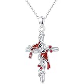 Aututer Cardinal Necklace 925 Sterling Silver Cross Cardinal Necklace Red Bird Necklace for Women Animal Pendant Sympathy Cardinal Jewelry Gift