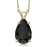 Gem Stone King 14K Yellow Gold Black Onyx Pendant Necklace for Women | 2.77 Cttw | Gemstone December Birthstone | Pear Shape 12X8MM | With 18 Inch Chain