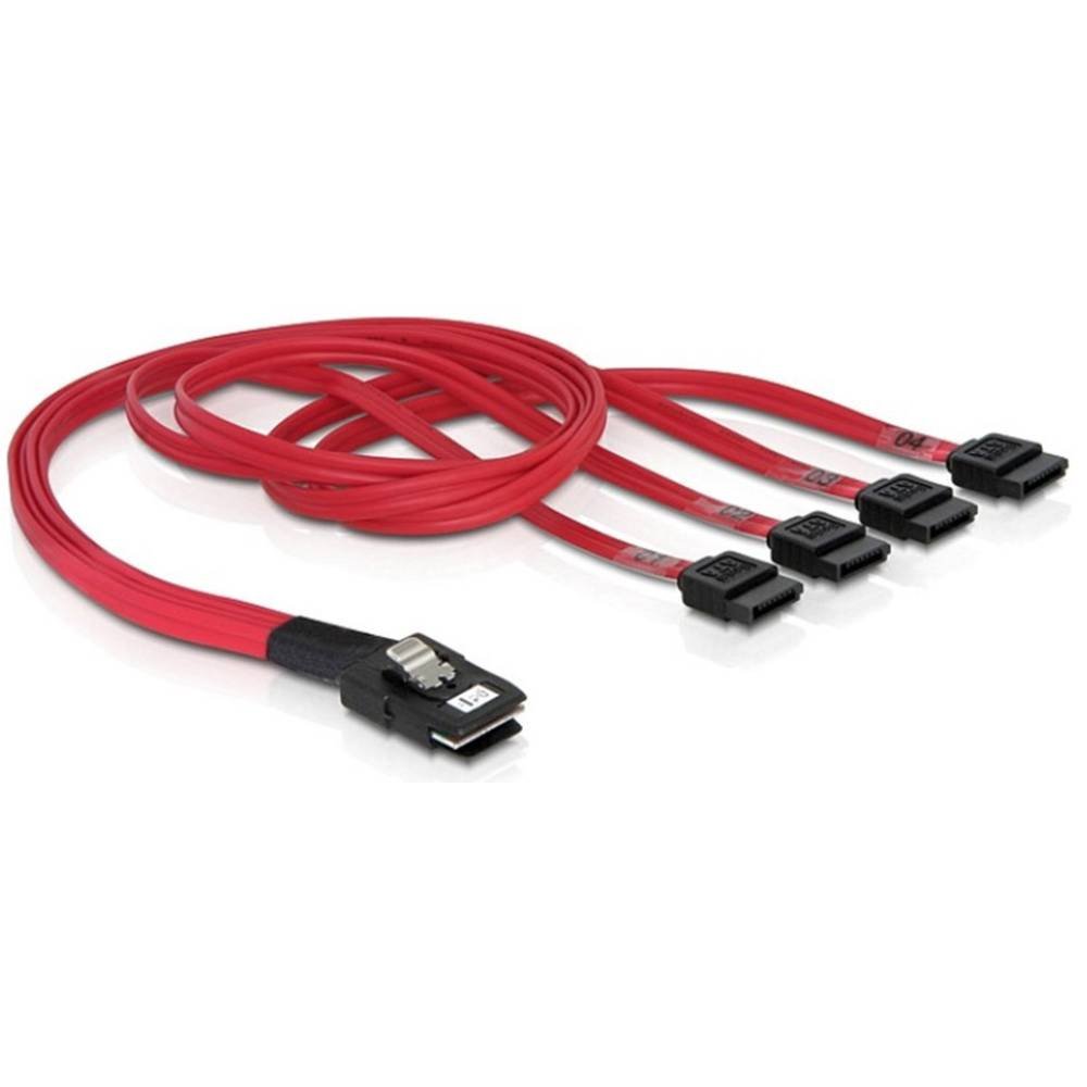 DeLOCK 83057 Mini SAS Cable 36 Pin to 4 x SATA 50 cm, red - orange