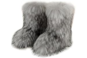 NWSTESLE Kids Fur Boots Furry Boots for Girls Warm Faux Fur Snow Boots for Kids,Mid-Calf Flat