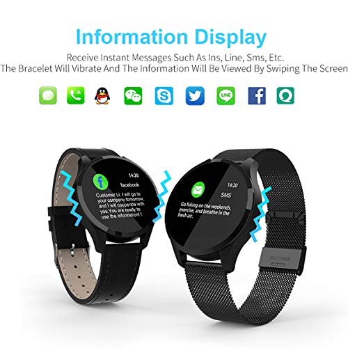Smart Watch Fitness Tracker Color Screen Heart Rate Sleep Monitor Calorie Counter Pedometer Camera Stainless Steel Black