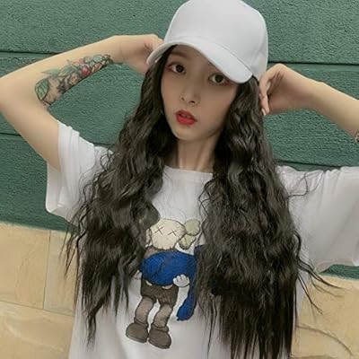 Wig Female Hat And Wig Wear White Hat Water Ripple Long Curly