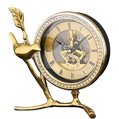 MQW European-Style Luxury Brass Clock Study Decoration Home Accessories Creative Living Room Bedroom Bedside Decorative Clock 22 11 19cm Delicate and Beautiful