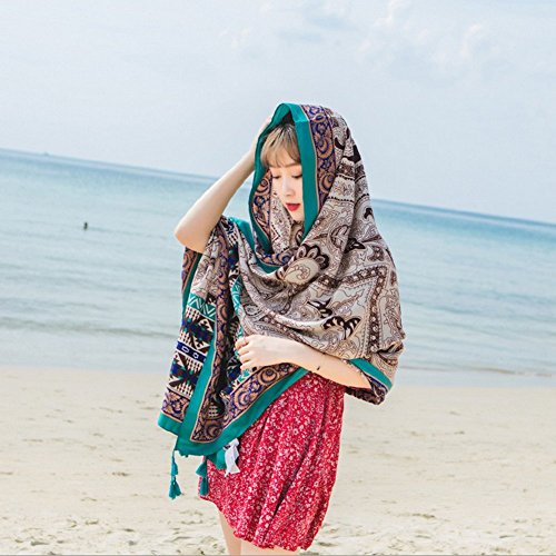 SUNBABY Women Boho Shawl Beach Towels Rectangle Cotton Scarf Travel Sarong Wrap Swimwear Cover Up Beach Mats (Coffee Cashew) - Thumbnail 4