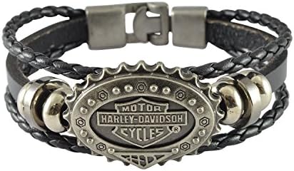 Sarah Leather Harley Davidson Multilayer Braided Mens Bracelet