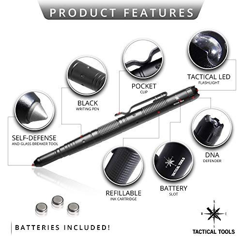 Tactical Pen for Self Defense, LED Flashlight, Glass Breaker, DNA