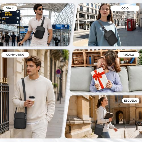Eshow Anti-theft Crossbody Bag for Men and Women with RFID Blocking,Multifunctional Small Crossbody Waist Bag for Travel Sport Daily Use, Black/White, Casual | Riñonera Cruzada, 3 en 1 Multifuncional, Pequeña, para Viaje Deporte Uso Diario