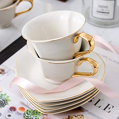 ARTVIGOR Coffee and Tea Service Set Heart Shape Cream White Porcelain Gold Rimmed Gift Box for 6