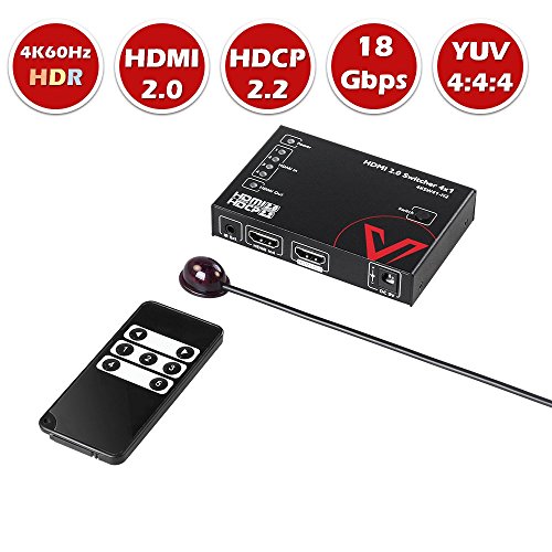 AV Access UltraHD HDMI 2.0 Switch HDR HDCP 2.2, 4K@60Hz/30Hz YUV444 Selector IR Remote (4 in to 1 Out), 18Gbps 4 Port Switcher Splitter Powered, 1080P, 3D, Multi HDMI Hubs for PS4 Pro, Xbox One X etc