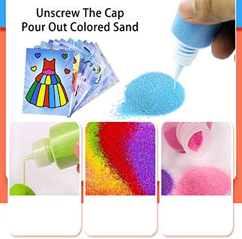 Yvjnxxan 12 Coloured Sand Artwork Equipment Scenic Sand,Artwork Sand,Craft Sand Artwork Assortment with 15 Sheets 3 Sizes Sand Artwork Portray Playing cards for Youngsters’ Arts and Crafts