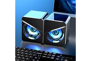 Computer Speakers, LED Light, Rich Stereo Sound for PC, Laptop, Smartphone – Compact Wired Speakers for Gaming, Movies, Music