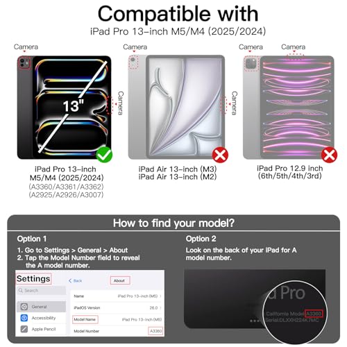JETech Detachable Magnetic Case for iPad Pro 11 Inch M5/M4 (2025/2024) with Pencil Holder, Removable Rotating Clear Case, Portrait/Landscape Stand (Black)