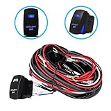 Liteway One-To-Two Universal LED Light Bar Wiring Harness Kits 24V/40A Relay ON-OFF Blue Laser Rocker Switch Weatherproof(2 Lead 12ft), 1 Year Warranty