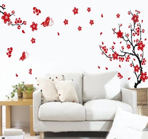 Cereza Ciruela Flores Mariposas Pared Sticker Adhesivo Pegatina