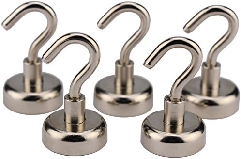 Ant Mag 5 Pack Strong Neodymium Magnetic Hooks 25LBS with 3M Stickers For Outdoor &amp; Indoor Use! Let’s Get Organized Together! (5×25LBS)