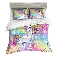 Suncloris,Rainbow Unicorn Fairytale with Sparkling Stars,Bedding Sheet Set .Included:Duvet Cover,Pillowcase(no Comforter Inside) (02, (Twin))