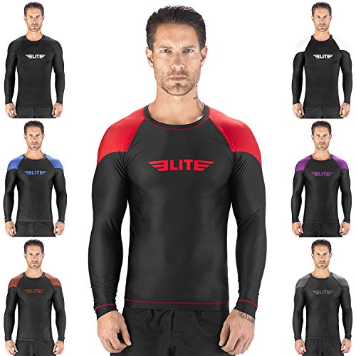 Elite Sports BJJ Jiu Jitsu Rash Guards, Men’s BJJ, No GI, MMA Ranked Full Sleeve Compression
