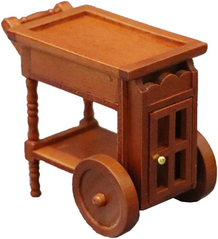 FINIVE Dollhouse Miniature Decorative, 1/12 Miniature Wooden Dining Trolley Toy DIY Dollhouse Landscape Accessories