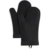 KITCHENAID Ribbed Soft Silicone Oven Mitt 2-Pack Set, Matte Black, 7.5"x13"