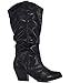 Qupid MUSE-01 Western Cowboy Inspired Slouchy Mid Calf Knee High Stacked Heel Boot ZOOSHOO