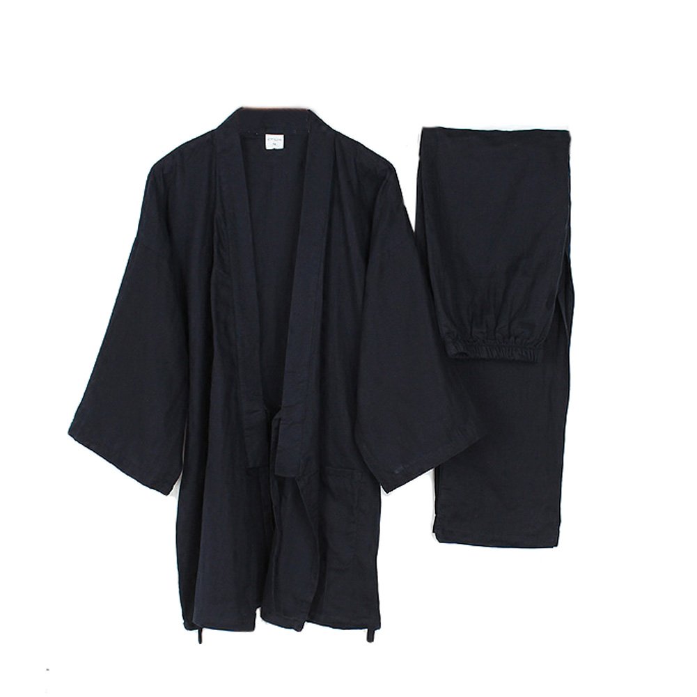 thefancypumpkin Jinbei Men's Japanese Yukata Kimono, Black, L
