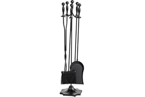 nalone 5 Pieces Fireplace Tools Set, Heavy Duty Wrought Iron Fireplace Accessories Set with Poker, Tong, Shovel, Brush, Fire Place Tools Indoor Outdoor (Black)