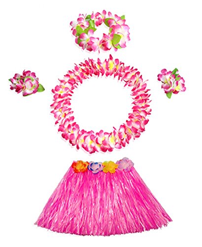 Grass skirt costume set hawaiian ruffled simulated colo…