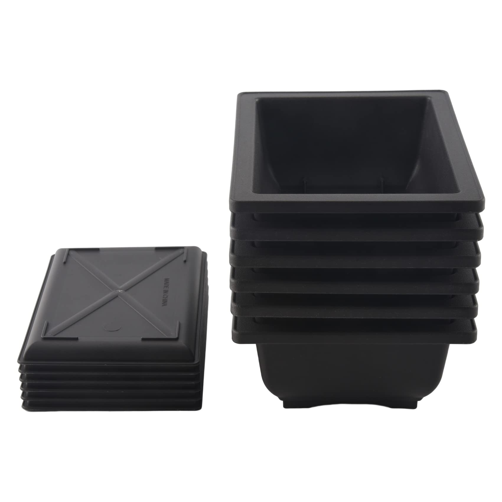 Geieold 6-Piece Bonsai Pots-Classic Deep Wet Tray with Built-in Mesh-for Plants, Flowers, Herbs, Plastic Square Pots