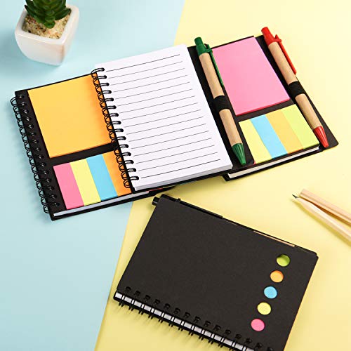 Blulu 4 Pieces Spiral Notebook 280 Sheets Lined Notepad with Sticky Notepads, Page Marker Colored Index Tabs Flags and Pen in Holder (Set 2)