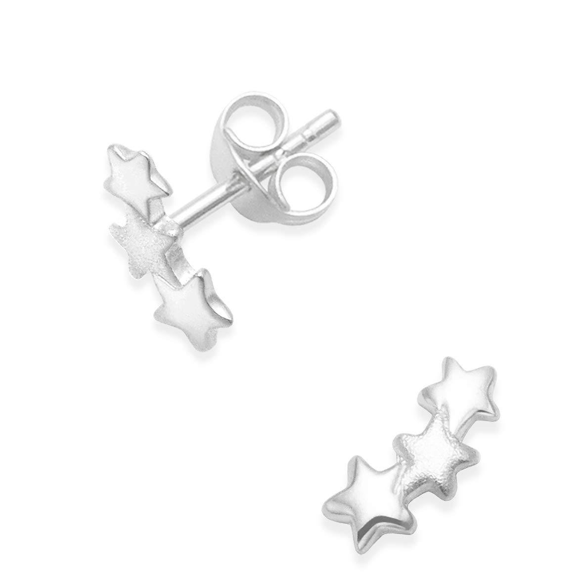 Heather Needham Sterling Silver Star Earrings -Three stars stud Earrings, part satin finish - Size: 10mm. Gift boxed 5231