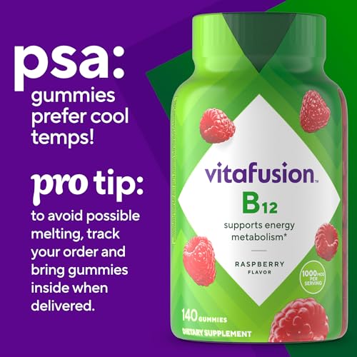 VITAFUSION VITAMIN B12 GUMMY VITAMINS FOR ENERGY METABOLISM SUPPORT, RASPBERRY FLAVORED, AMERICA’S NUMBER 1 GUMMY VITAMIN BRAND, 70 DAY SUPPLY, 140 COUNT