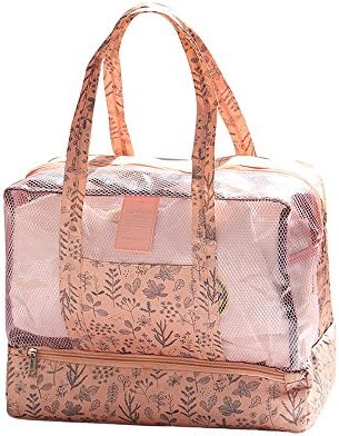 Zhenxinmei Beach Bag Swimming Tote Bag Multifunction Dry and Wet Separation Bag Men Women Toiletry Pouch Case Waterproof Storage Bags for Bathroom Shopping Spa Surfing (Pink Branch)