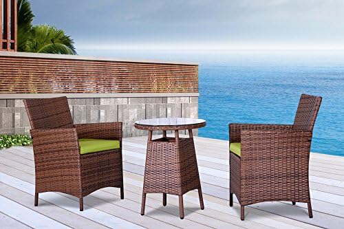 The San Tropez Collection - 3 Pc Outdoor Rattan Wicker Sofa Patio Furniture Set. Choice of Set &amp; Cushion Color (Light Brown / Lime Green Cushions)