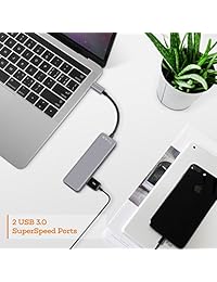 NOVOO USB C Hub 5 en 1 Adaptador HDMI 4K, 2 puertos USB 3.0, 1 puerto de memoria SD, 1 lector de tarjetas microSD compatible con MacBook Pro 2017 2016, HW MateBook, Chromebook Pixel, Samsung S8 (gris)