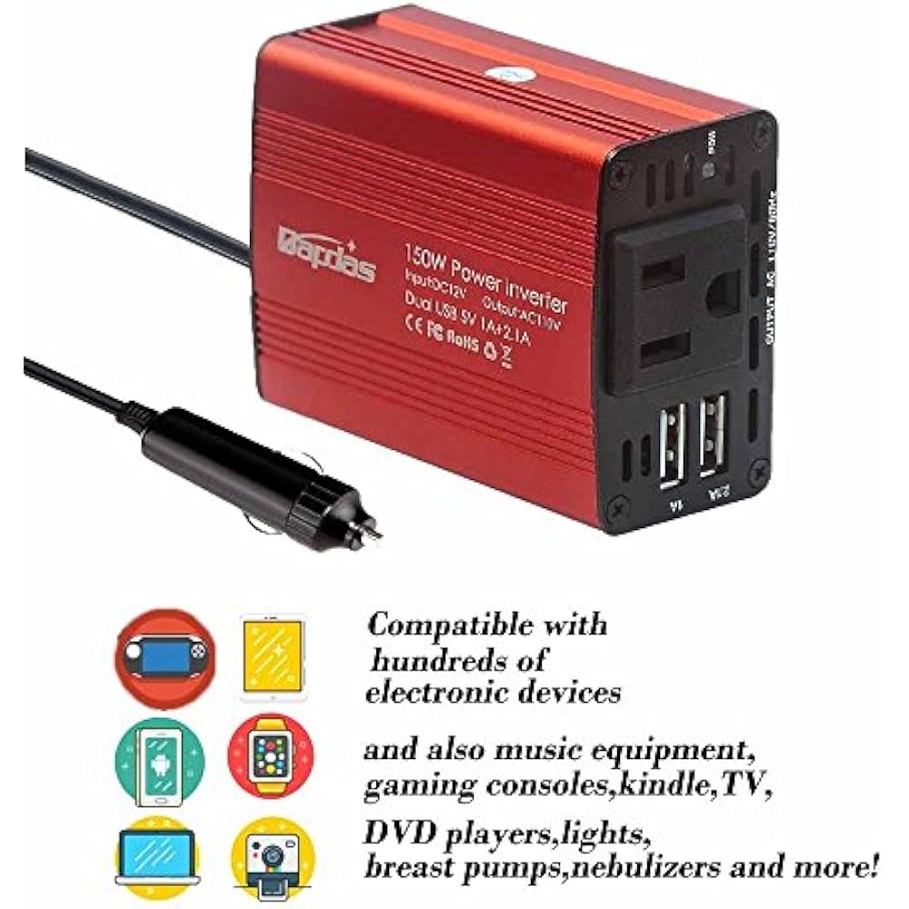 150W Car Power Inverter DC 12V To 110V AC Converter With 3.1A Dual USB