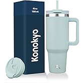 Konokyo 40 oz Tumbler with Handle and 2 Straws,2 in 1 Lid Insulated Water Bottle Stainless Steel Travel Coffee Mug,Blue Haze