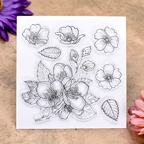 KWELLAM 4pcs/Lot Flowers Cherry Blossoms Love Hugs Kisses Sweet Tea Cup Stamp Rubber Clear Stamps for Photo Album Decorative Card Making and DIY Scrapbooking