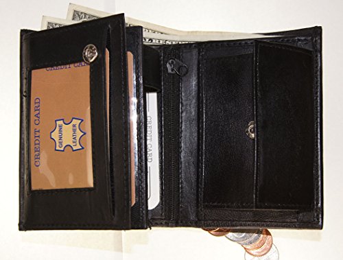 Improving Lifestyles SUN 1318 BK Men's Leather Bi Fold Wallet, Black with Organza Gift Bag, Black, One Size