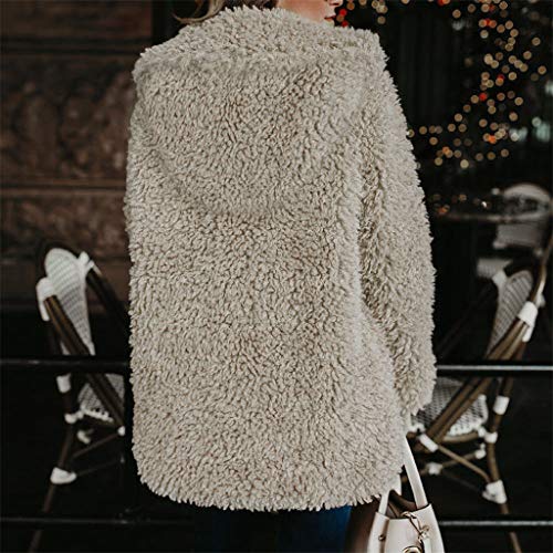 Forthery-Women Winter Warm Fuzzy Fleece Lapel Long Cardigan Coat Faux Fur Hooded Outwear(Khaki,XXL) - Thumbnail 2