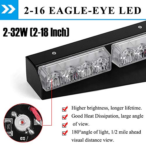 YITAMOTOR Red Blue Visor Emergency Lights, 216 LED Windshield