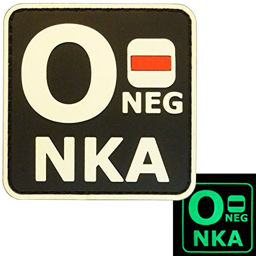 Glow Dark ONEG O- NKA Blood Type No Known Allergies Tactical Morale PVC Rubber Touch Fastener Patch
