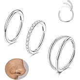 MJust 3pcs Nose Rings Hoops - G23 Pure Titanium Hinged Nose Hoops 16G/18G/20G CZ Clicker Septum Nose Ring Lip Helix Cartilage Hoop Earring Daith Rook Conch Body Piercing Jewelry for Women Men 6MM 8MM 10MM