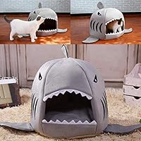 BYyushop Autumn Winter Shark Shape Pet Dog Cat Puppy Bed Warm Cushion Soft Kennel Nest - Grey XS