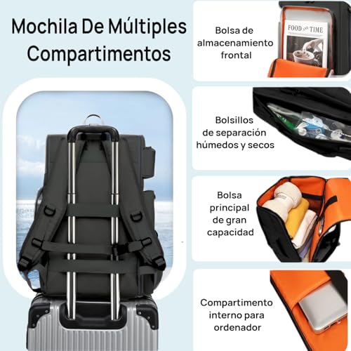 Mochila de Viaje 10kg Avion Expandible 60L, Mochila para Viaje Impermeable Portátil Mochila para Laptop de Senderismo Plegable Ligera Gran Capacidad con Múltiples Compartimentos