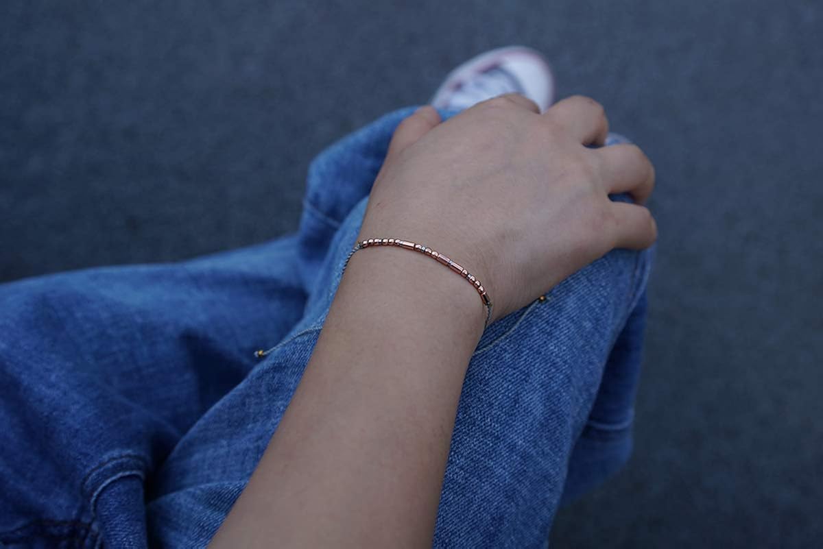 RareLove Aunt Morse Code Bracelets Best Aunt Christmas Gift Women Girls Rose Golden Beads Grey String Bracelet: Clothing