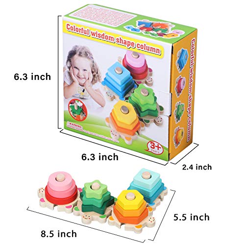 TsingBolo Wooden Preschool Educational Stacking Toys for 3 4 5 Year Old Boys Girls,Montessori Shape Color Recognition Geometric Board Block Stack Sort Puzzle Toys for Toddlers
